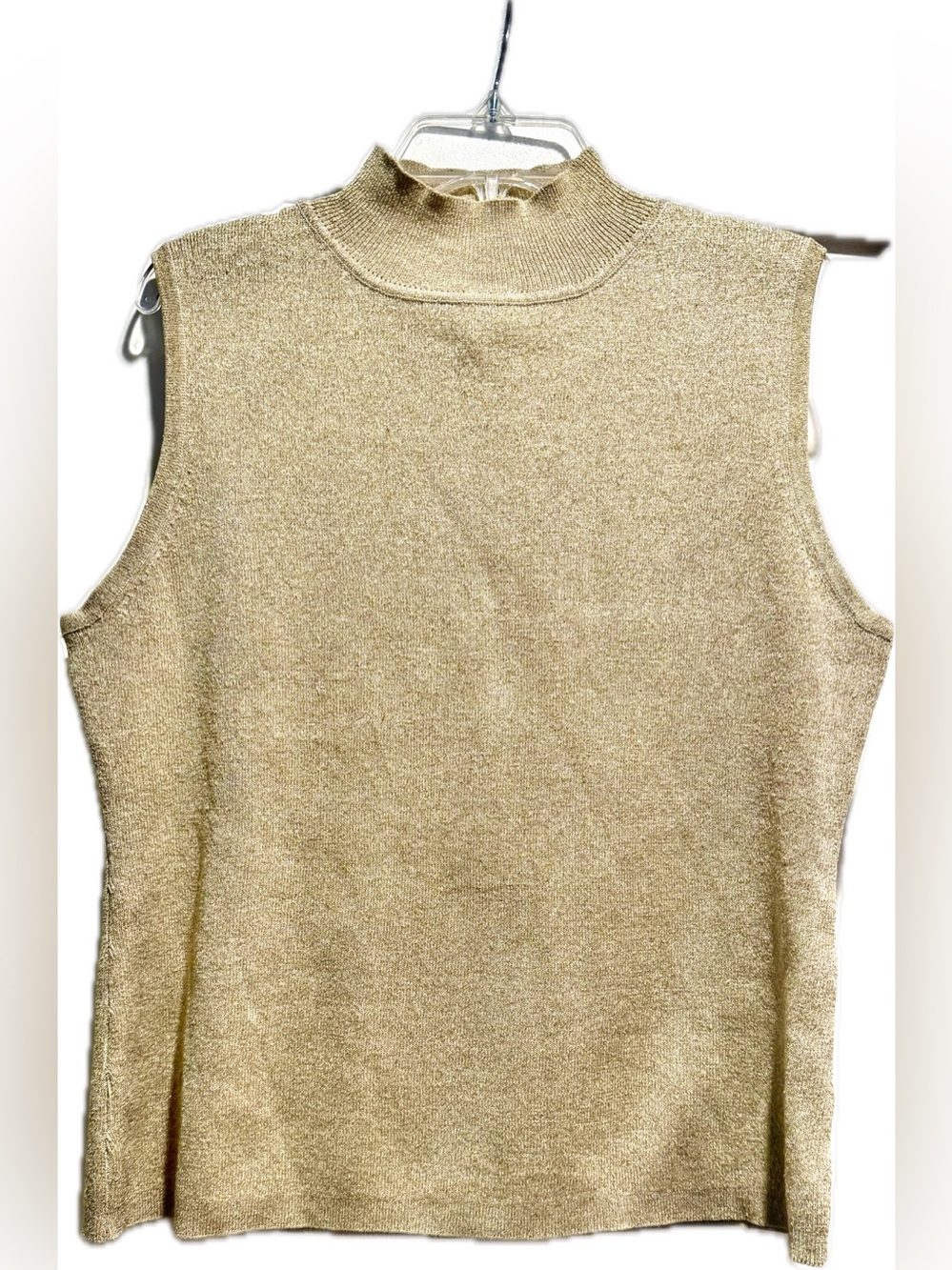 Euro X gold lurex stretch knit mock neck sleeveless tank XL